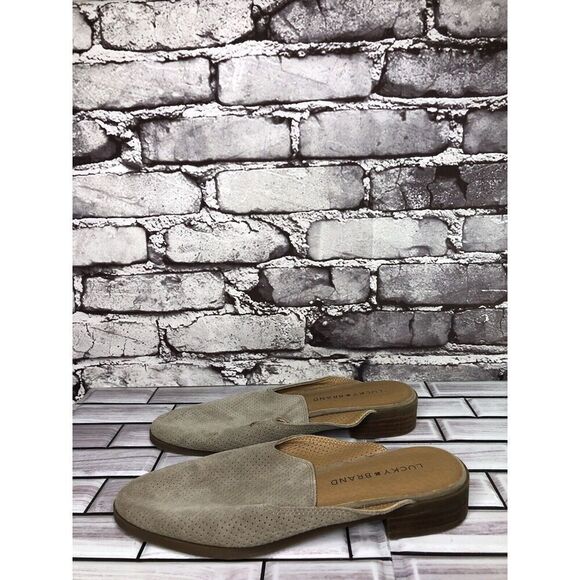 Lucky Brand Coryna Taupe Suede Leather Slip On Mules Flats Women Sz 7M US/37.5EU - Picture 10 of 16